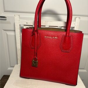 Michael Kors Red Leather Tote Bag Mercer Medium